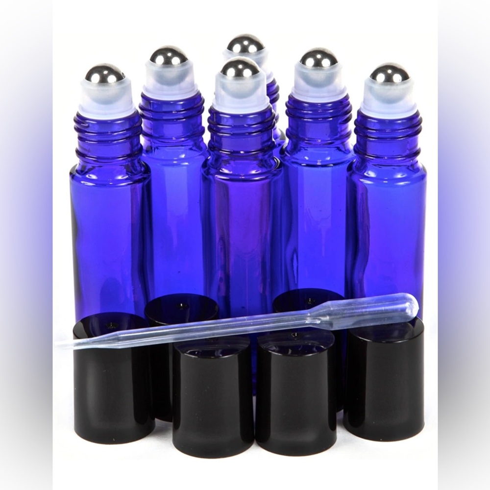 Set of 8 - Cobalt Blue 10 ml Roller Glass Roller Bottles for Essential Oils